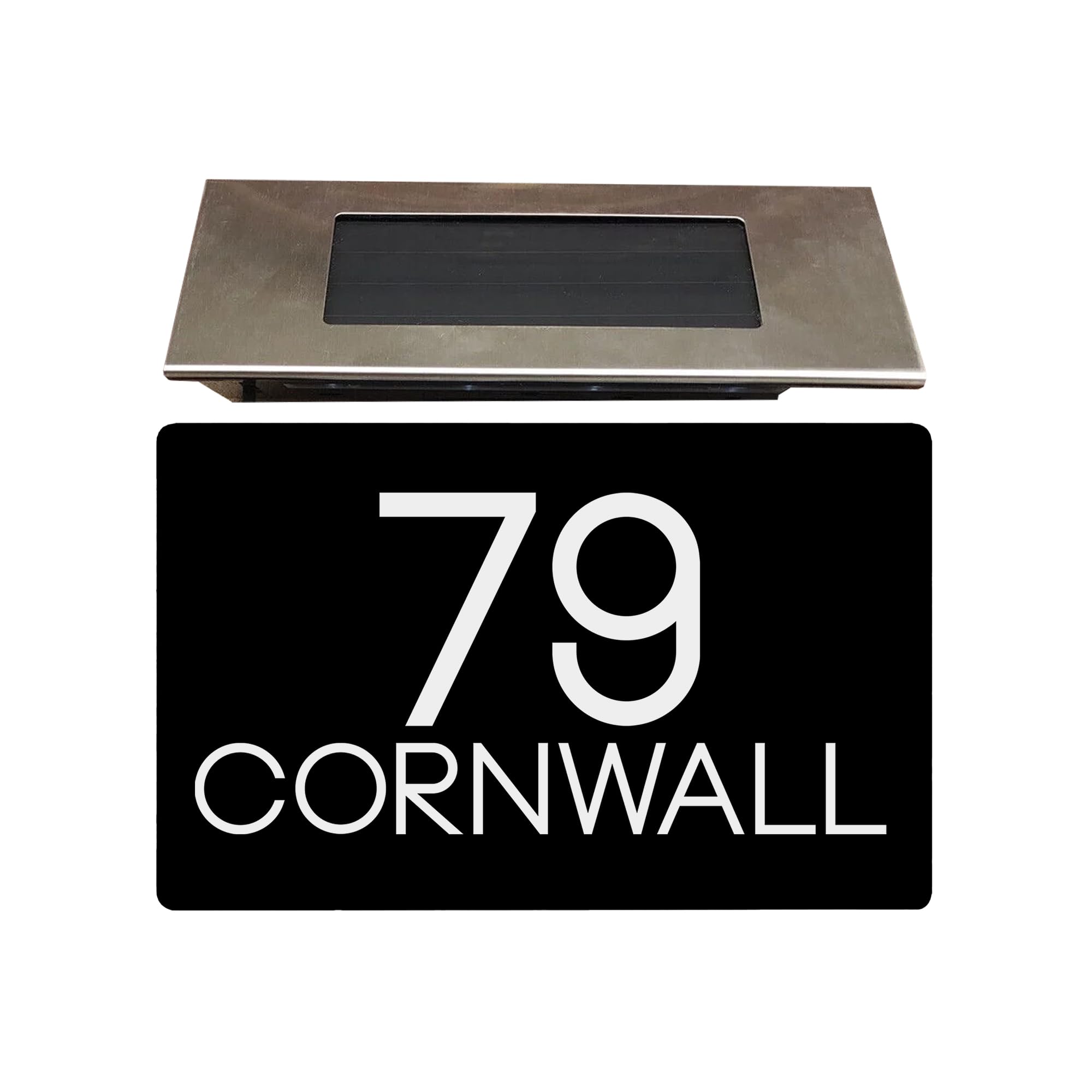 KreateSquare Personalised Solar House Number Sign Black LED Door Plaque, Custom Address Plate Outdoor, Waterproof Solar Wall Light for House, Gate, Door (200 x 130 mm)