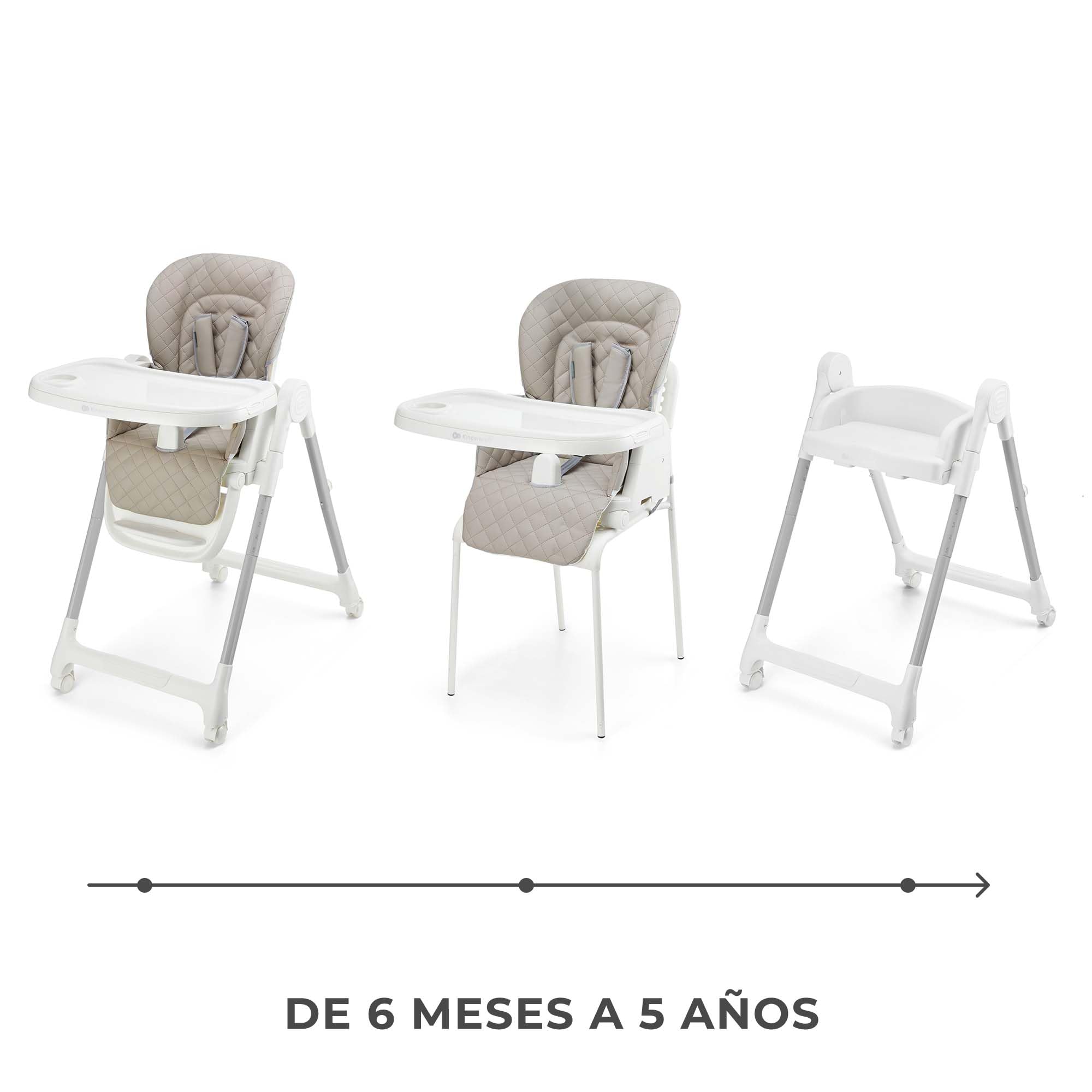 Kinderkraft TULO - Trona 3 en 1, silla infantil, asiento elevador, hasta 25 kg, 5 posiciones de altura, 3 posiciones de respaldo, 3 posiciones de reposapiés, 4 ruedas giratorias con cerraduras, Beige