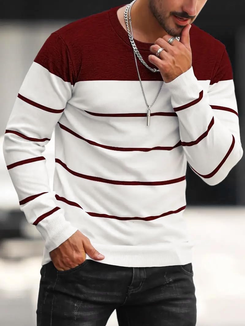 ZAFUL Men's Color Block Striped Pullover Sweater Crewneck Long Sleeve Sweater Slim Fit Casual Sweatshirts - Image 2
