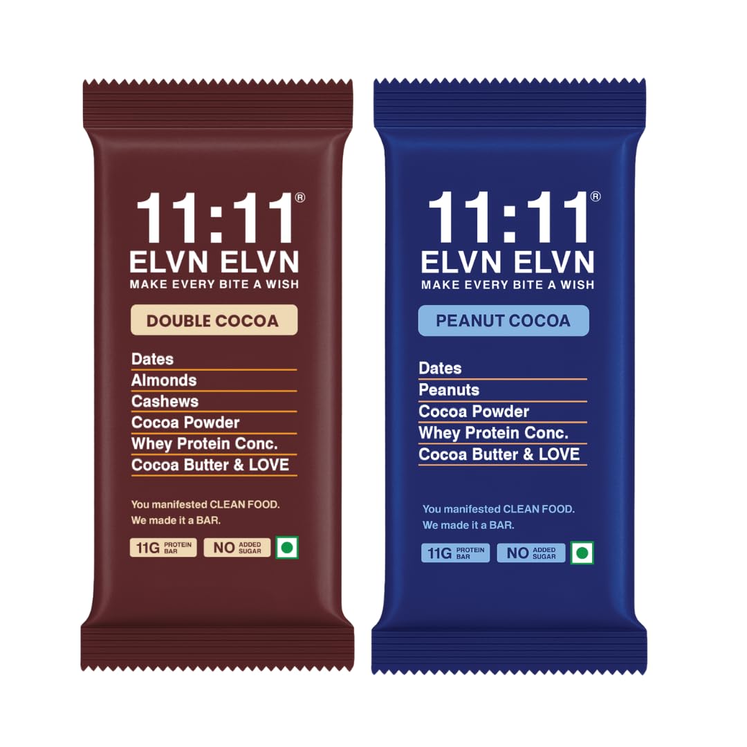 11:11 ELVN ELVN Double Cocoa & Peanut Cocoa Protein Bar Combo (Pack of 4) | 11g Protein Per Bar | Sweetened with Dates | No Refined Sugar | High Protein Snack | 100% Natural-image-45