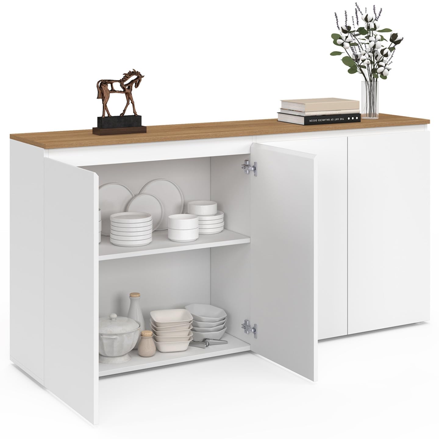 IDMarket - Aparador de 160 cm Toby 4 puertas blanco y bandeja madera