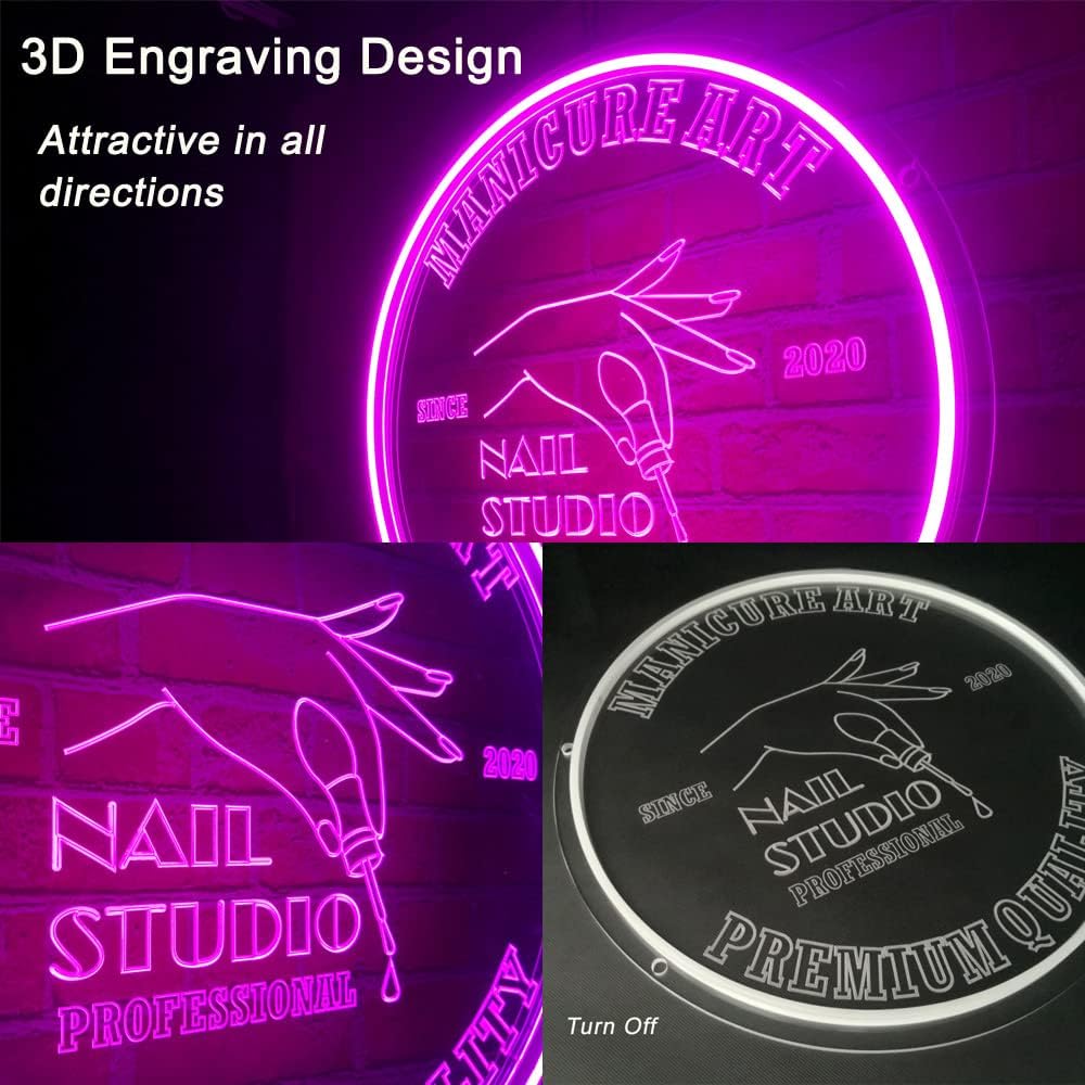 Personalized Nail Salon Neon Sign, Custom Nails Spa Beauty Studio Neon Lights Sign, Wall Décor Business Logo LED Sign for Beauty Shop Advertising Art Light, 16” Round