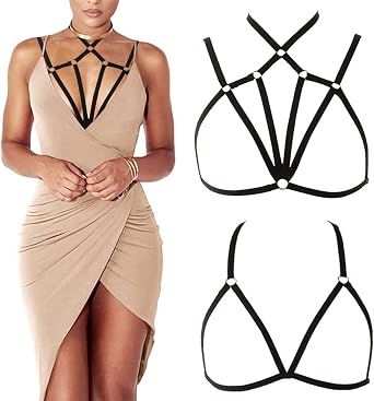 Sexy Lingerie Set for Women Elastic Harness Hollow Out Cupless Cage Bra Adjustable Strappy Naughty Play Crop Top