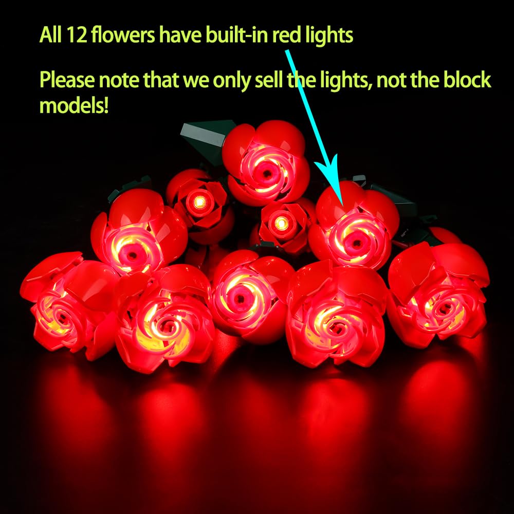 Kyglaring LED Light Kit for Lego Icons Roses Bouquet 2024 Building Set, Bouquet of Roses Lighting Kit Designed for Lego 10328 Botanical Collection, Gift for Valentine's Day No Model-Standard Version