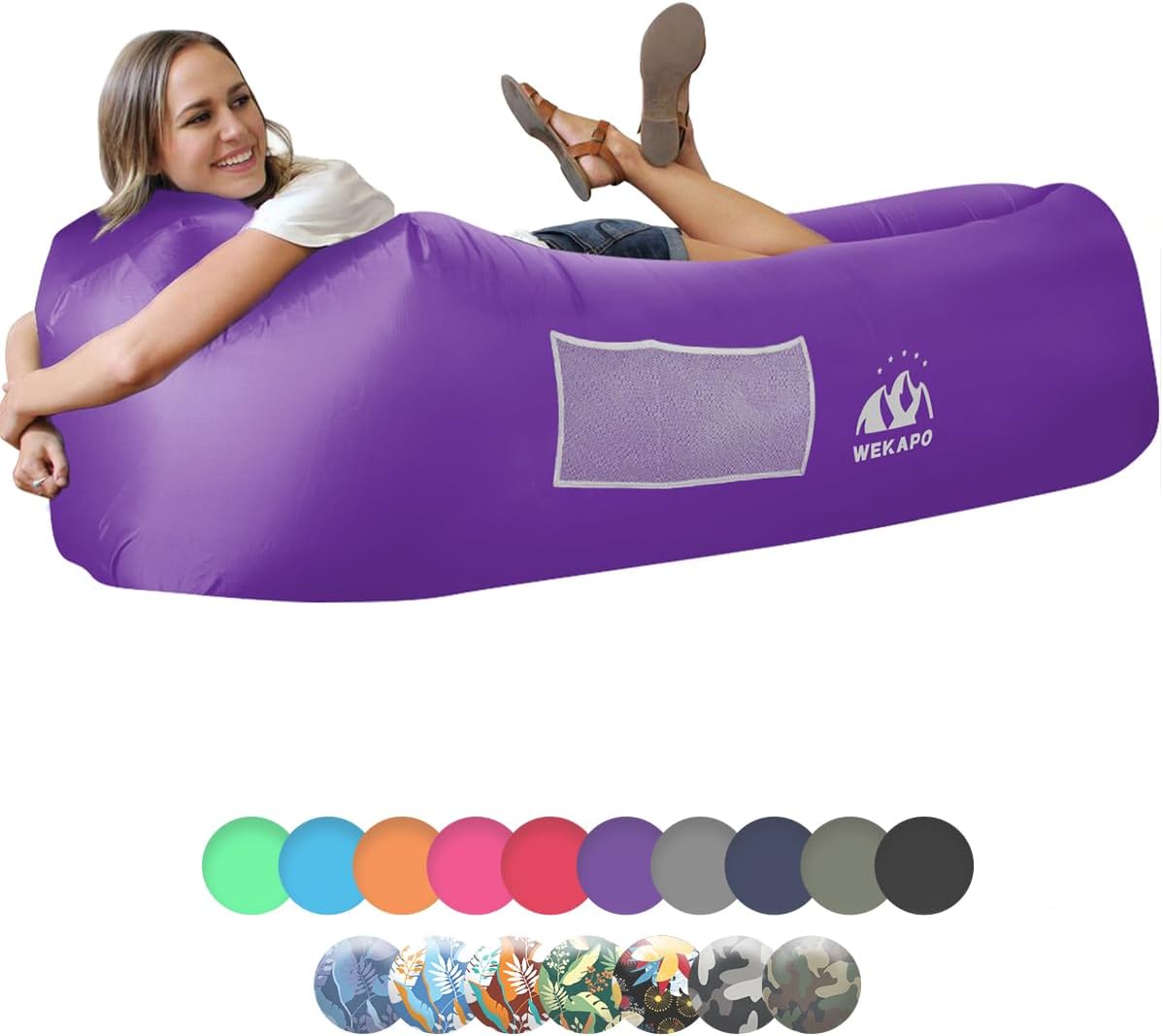 WEKAPO Inflatable Lounger Air Sofa Chair–Camping & Beach Accessories–Portable Water Proof Couch for Hiking, Picnics, Outdoor, Music Festivals & Backyard–Lightweight and Easy to Set Up Air Hammock