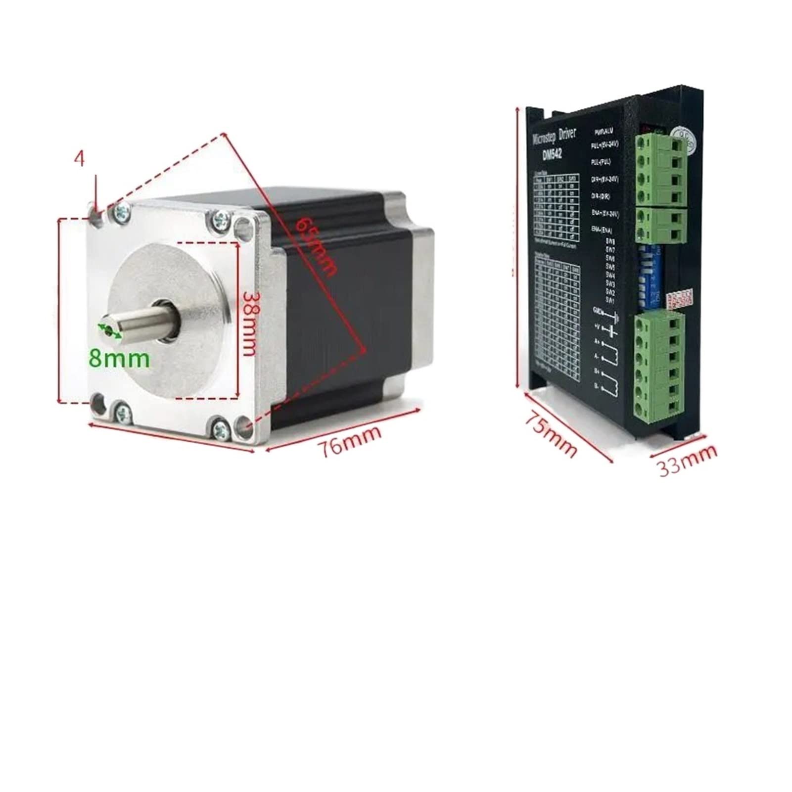 Schrittmotor, 86/57 Zweiphasiger Dreiphasen-Schrittmotor-Treiber-Set reines Kupferdraht-hohes Drehmoment mit 542/860 Fahrer für DIY-CNC-3D-Drucker(57-76 2.3nm+DM542)
