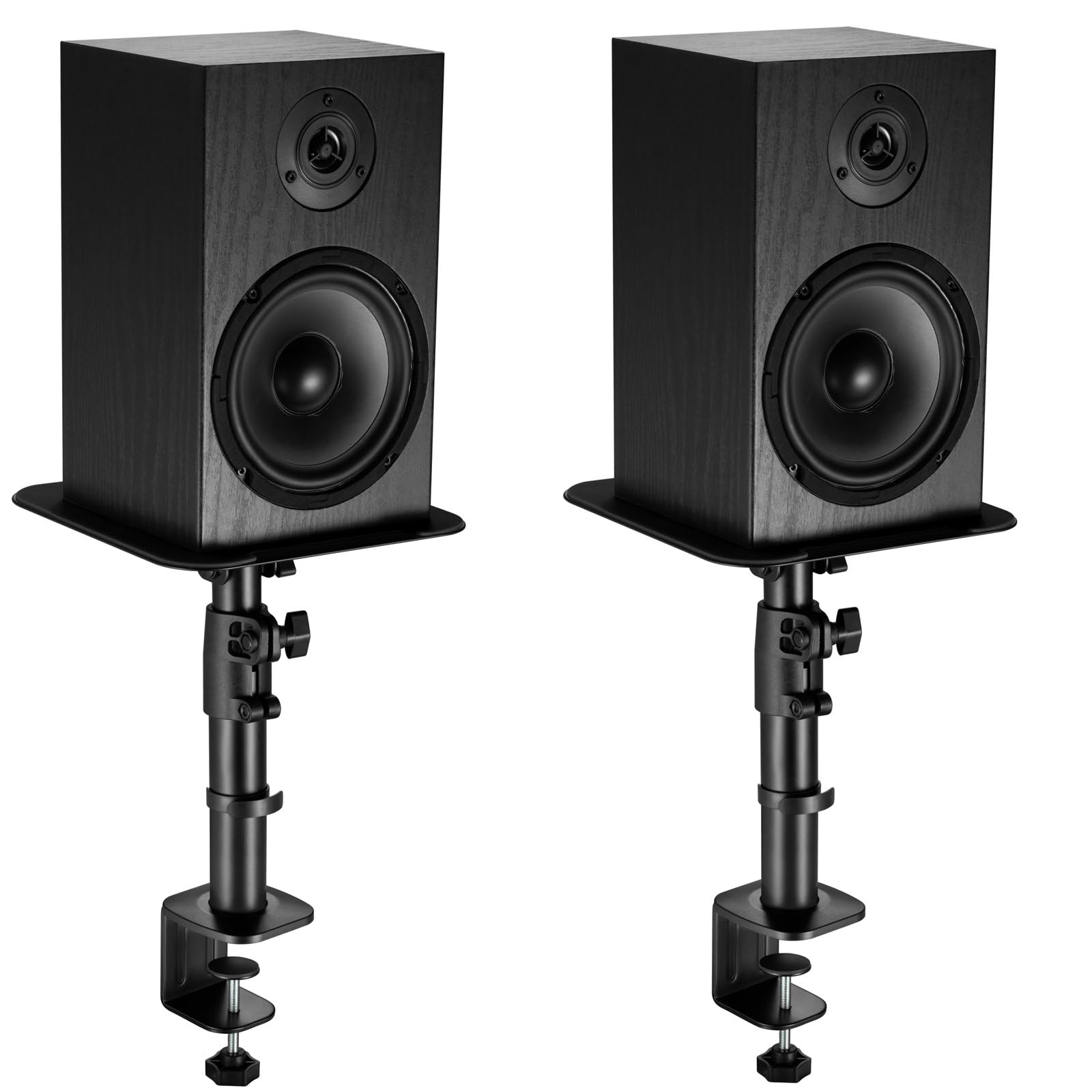 Paire Statifs de Table avec Pince pour Haut-parleurs - Support de Table Enceintes de Monitoring Studio - Hauteur réglable - Pieds métallique - Enceinte jusqu'à 15 kg BH7BA