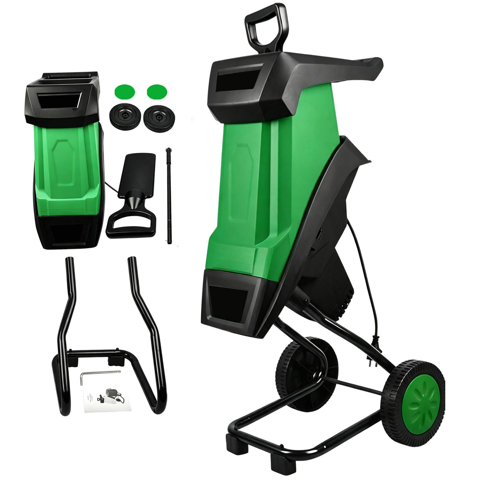 Biotrituratore Elettrico con Doppia Lama e Sacco da 50L | Biotrituratore Elettrico 2400W Supporto per Sacco 50L e Ruote per Uso Inclusivo in Giardino e Orto Casa(Green,110V)