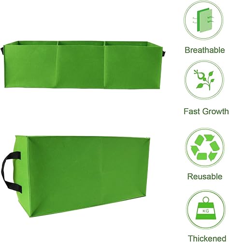 Miniatura 4 de Bolsas de cultivo de plantas, paquete de 2 malas de siembra elevadas de tela, bolsa de cultivo rectangular de 3 agujeros, macetas de papa y tomate