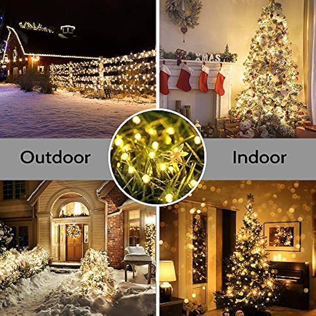 Joomer Battery Christmas Lights, 66ft 200LED Fairy Lights Battery Operated Timer 8 Modes Waterproof for Outdoor Home Garden Party Holiday Christmas Trees Decoration (Warm White)