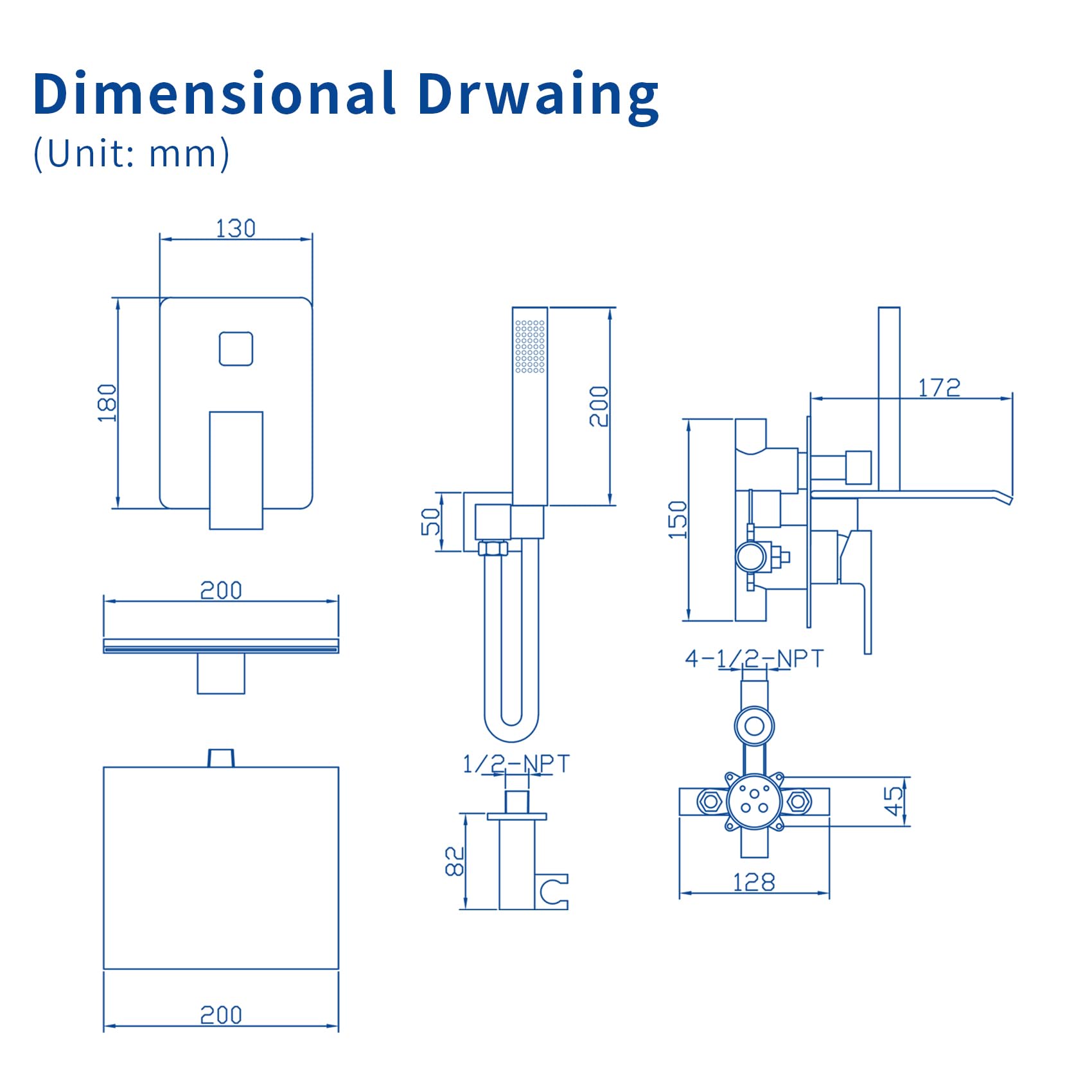 TapLong Waterfall Bathtub Faucet Set with Sprayer, Single Handle Tub Filler with Hand Shower, 3 Holes Contemporary Wall Mount Roman Tub Faucet with Rough-in Valve and Trim Kit, Matte Black, 91266B