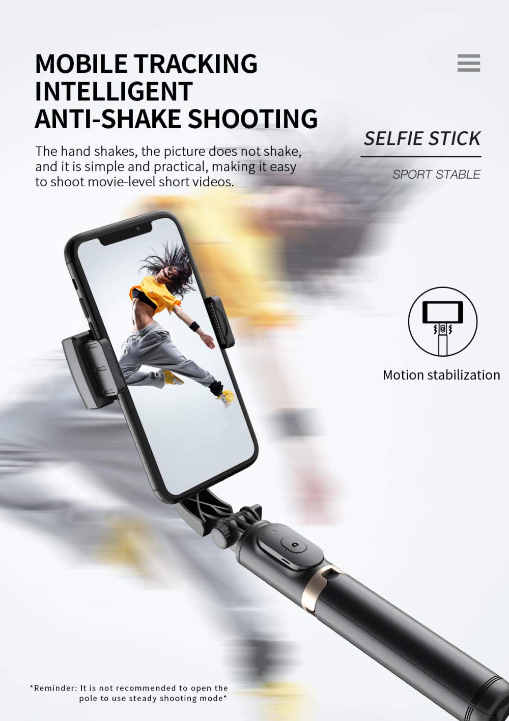 SONGR Treppiede Smartphone Asta Selfie con Stabilizzatore Gimbal Palmare Pieghevole Ad ASSE Singolo Bluetooth Adatto per Telefoni Cellulari Apple, Android, Xiaomi-Bianca