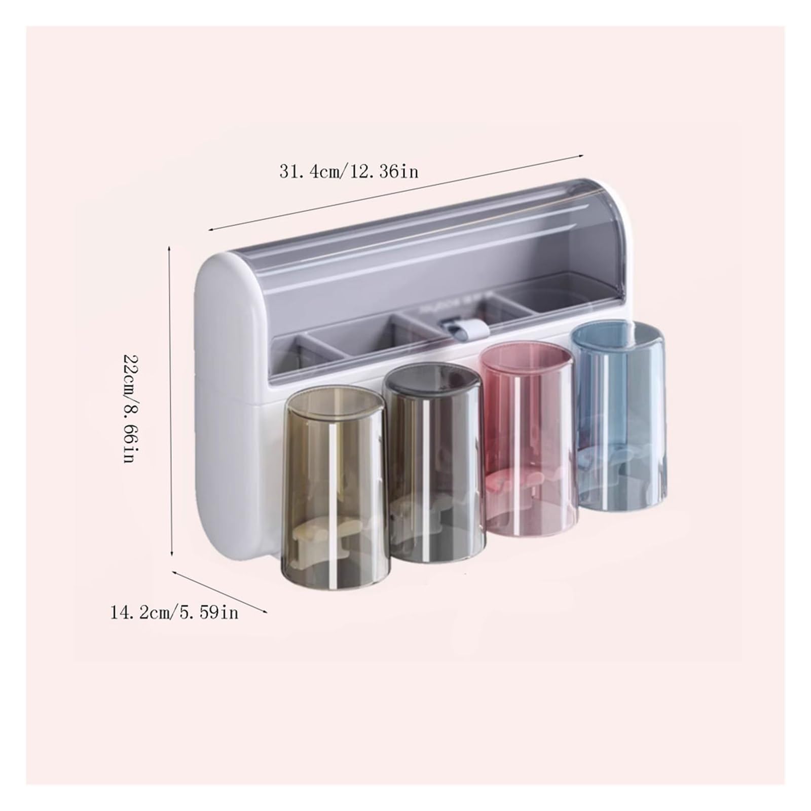 Portaspazzolini Portaspazzolino a parete Portaoggetti for cosmetici da bagno con coperchio Porta dentifricio senza perforazione Porta Spazzolino da Denti(L31.4cm)