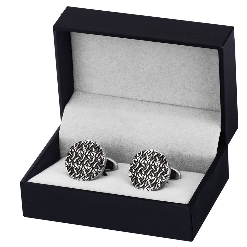 Manschettenknöpfe im klassischen Business-Stil für Herrenhemd Rund Antik Silber Schwarz Manschettenknöpfe (Color : A, Size : One Size)