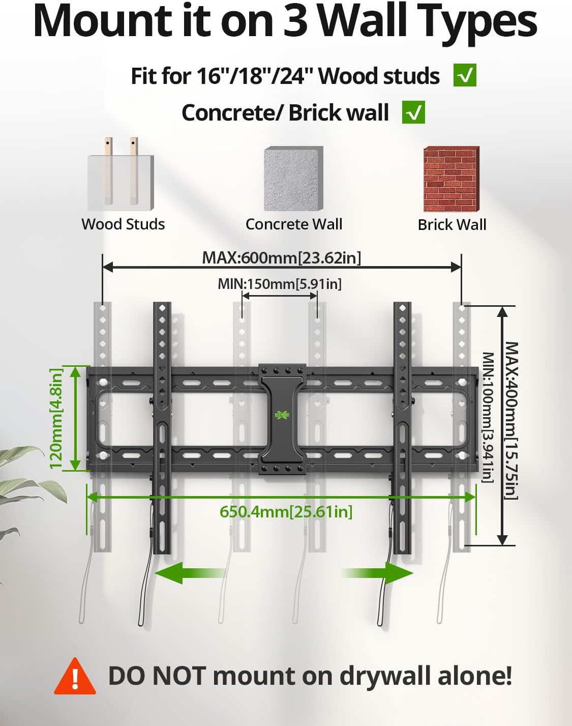 USX MOUNT Tilting TV Wall Mount for Most 37-95 Flat Curved Screen Television, TV Bracket with Max VESA 600x400mm up to 132lbs, Low Profile Tilt Mount for 16, 24 Stud