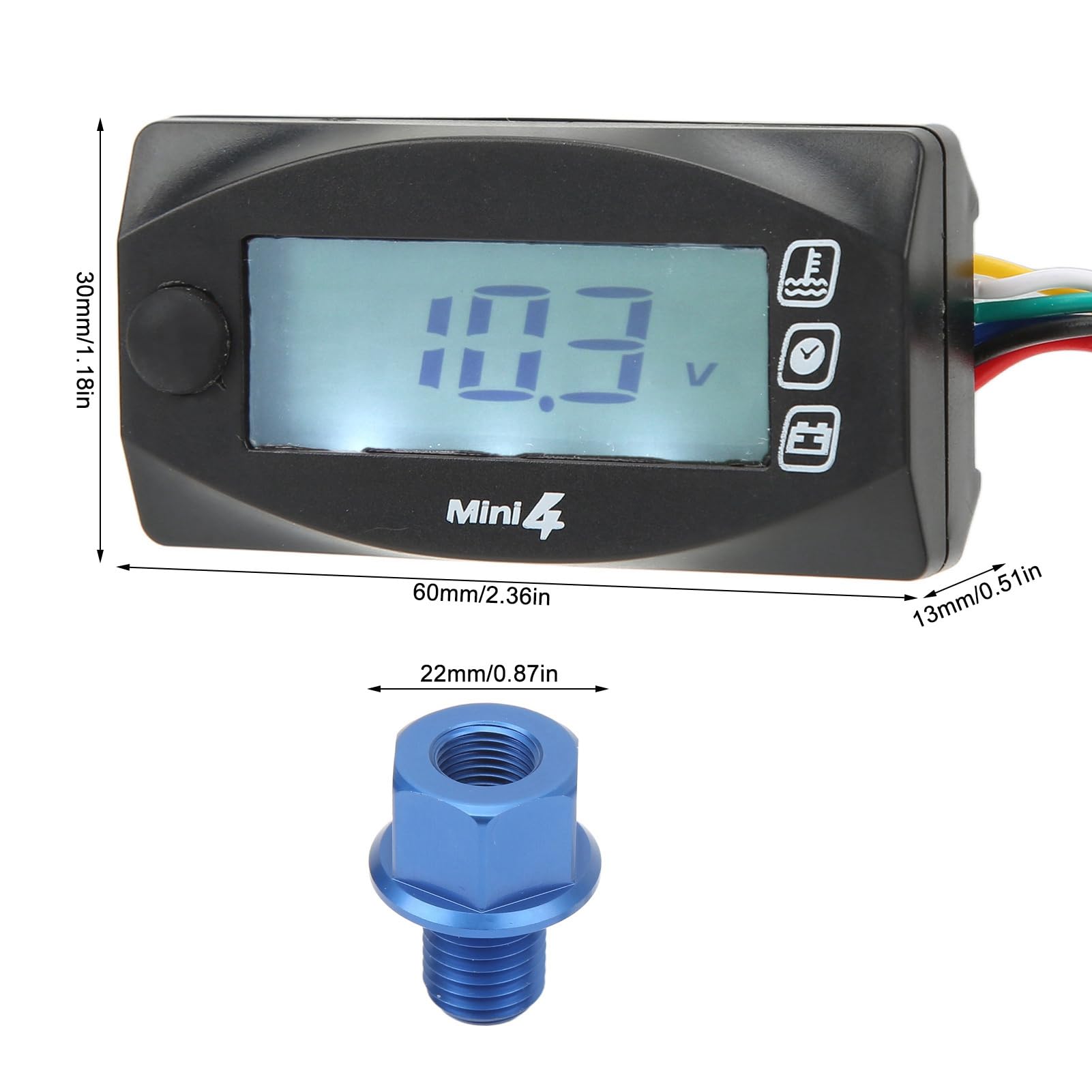 Acouto Termometro Digitale per Moto, Design 4 in 1, Display LCD, Portata 0120 ℃, Retroilluminazione Blu, Misurazione Accurata (M12*1.5)