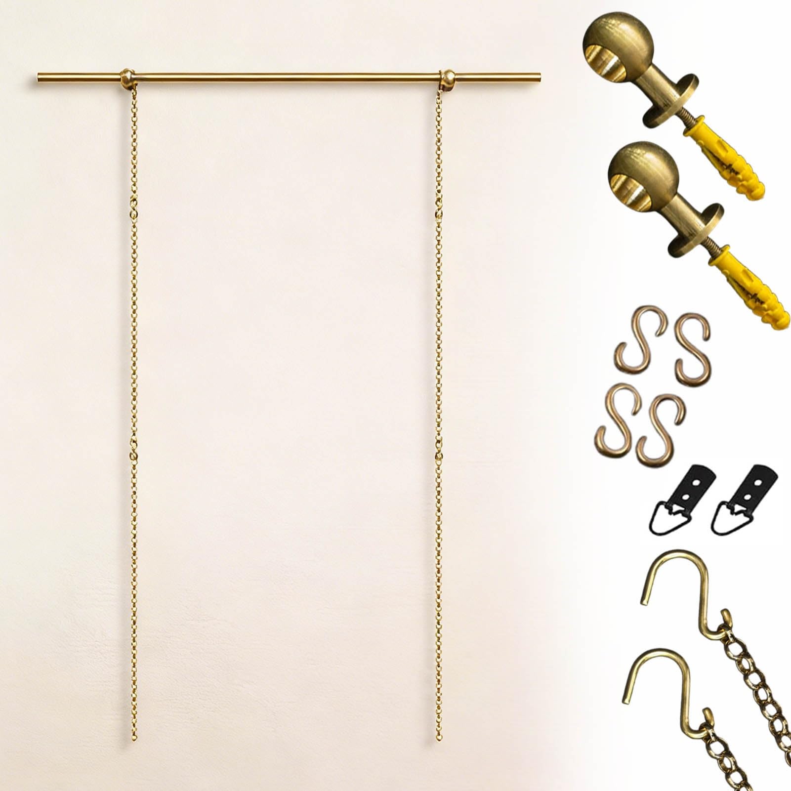 Colgar Cuadros Kit de Herrajes para Colgar Cuadros en Riel, Barra de Latón para Moldura de Riel para Cuadros, Ganchos para Cuadros Estilo Francés para Decoración de Paredes(47.2in/1.2m/3.9ft)