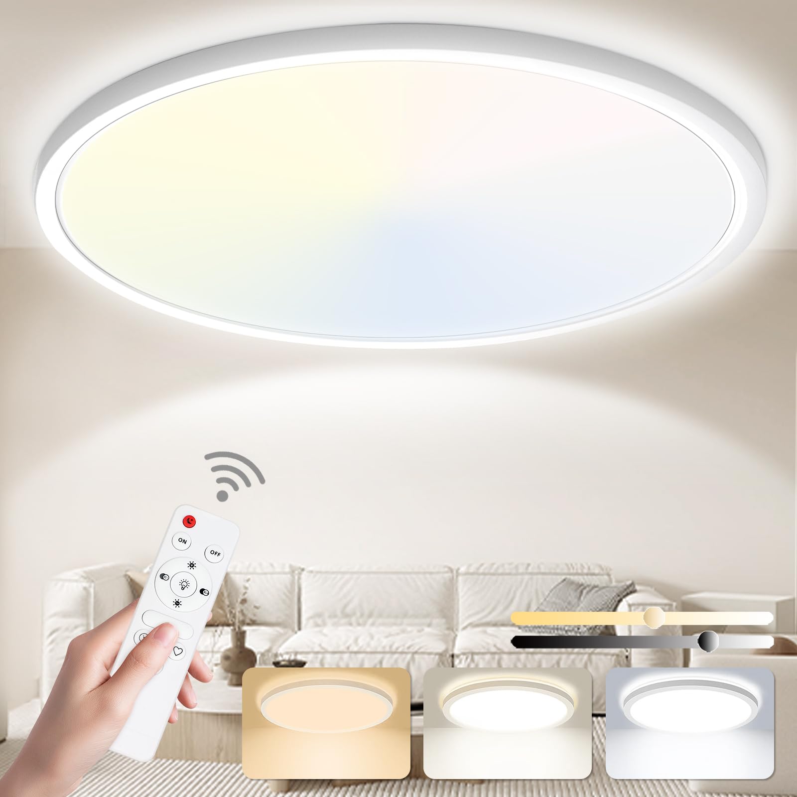 Oraymin LED Deckenleuchte Dimmbar – 24W, 2400LM, 3000K-6500K, IP54, Mit Fernbedienung