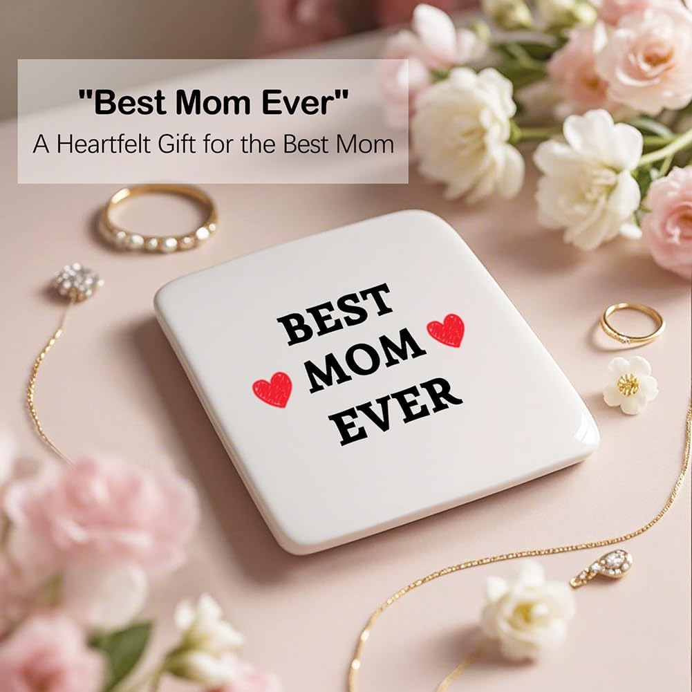 Breezy Valley Best Mom Gifts from Daughter Son - Mothers Day Birthday Christmas Valentine Gifts for Mom Jewelry Tray Ring Holder Trinket Dish with I Love You Heart Necklace