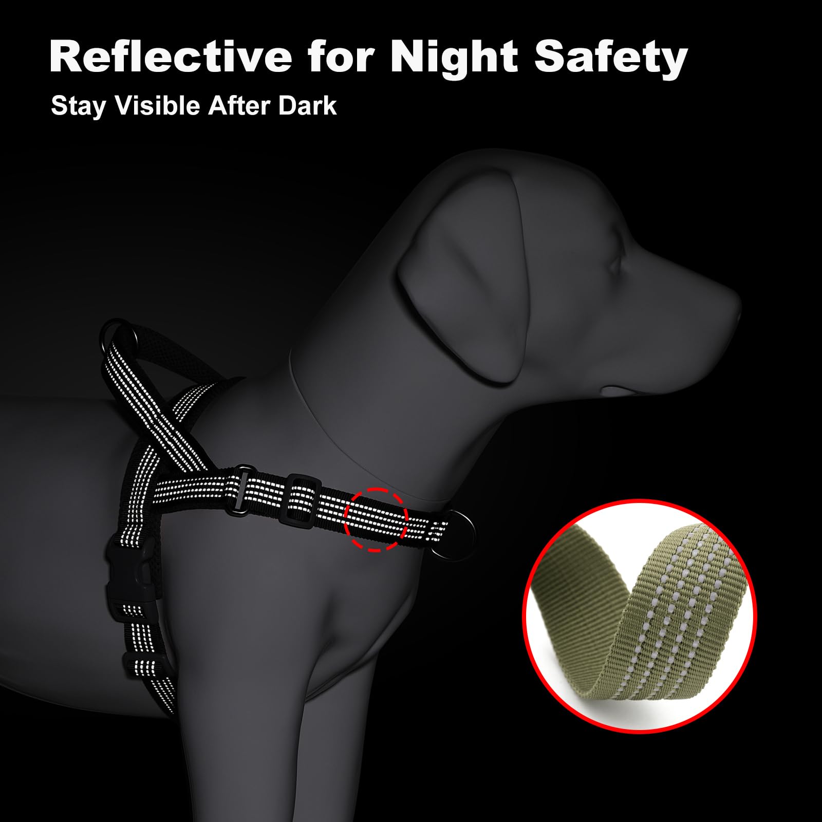 No Pull Dog Harness with Handle, Adjustable Mesh Padded Reflective Walking Harness with Front Clip for Small Medium Large Dogs – Quick Fit No Escape for Training and Hiking (Ranger Green, M) - image 7