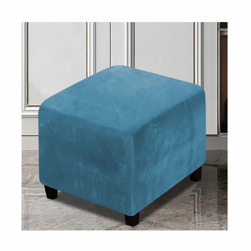XGANGM Square Footstool Cover Velvet Stretch Small/Medium/Large/Extra Large 38~40/43~50/52~58/68~81/88~95/100~111CM Ottoman Cover Velvet Square Storage Footstool Cover,peacockblue,Custom