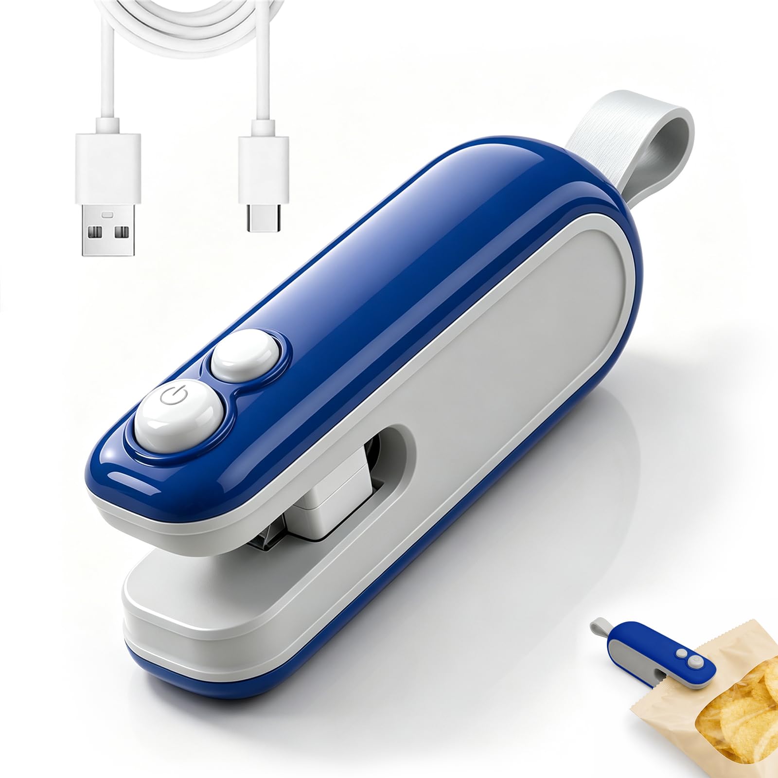2-in-1 Bag Sealer with Cutter, USB Rechargeable, Navy Blue