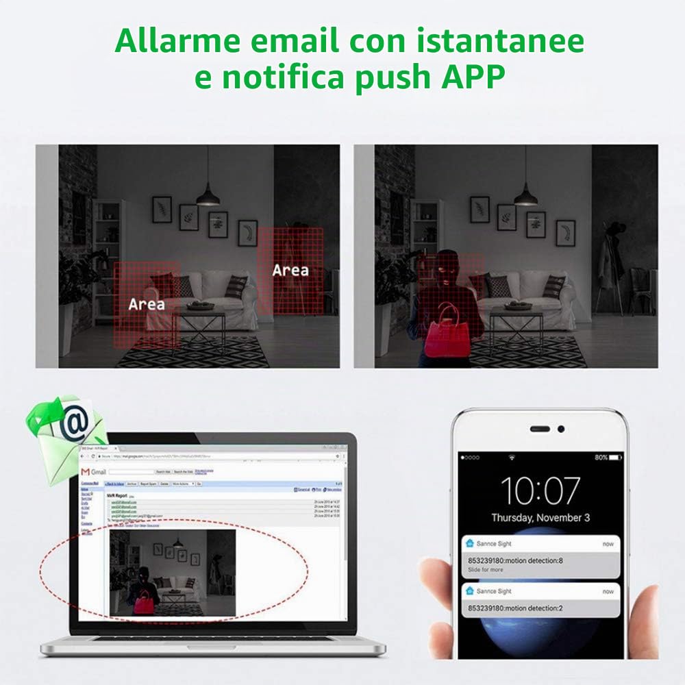 Aottom Bullet Camera Videosorveglianza WiFi 8CH Videosorveglianza WiFi Telecamere di Sorveglianza- 8ch 2MP NVR Kit + 4pcs 1080P Camera, Visione Notturna, Motion Detection, Allarme E-mail, P2P, No HDD