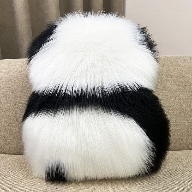 MEI Stylish Throw Pillow Panda Shape Cushion Fur Fluffy Wool Throw Pillows Home Decor Decorations for Couch Sofa Bed Chair Extra Comfort And Modern Luxury Look (56x50 cm, Black and White)