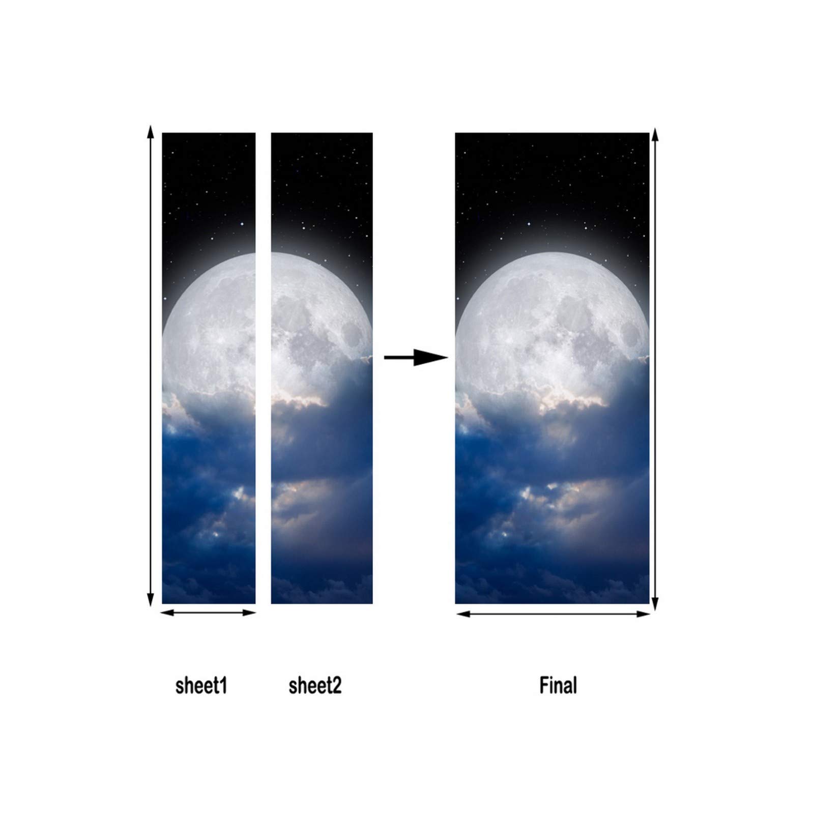 A.Monamour Sticker Porte Autocollant Poster De Porte 3D Ciel Nocturne Avec Pleine Lune Dans Nuages U200bu200bMer Vague Nature Paysage Vinyle Affiche De Porte Sticker Mural Papier Peint Art Décor 90x200cm
