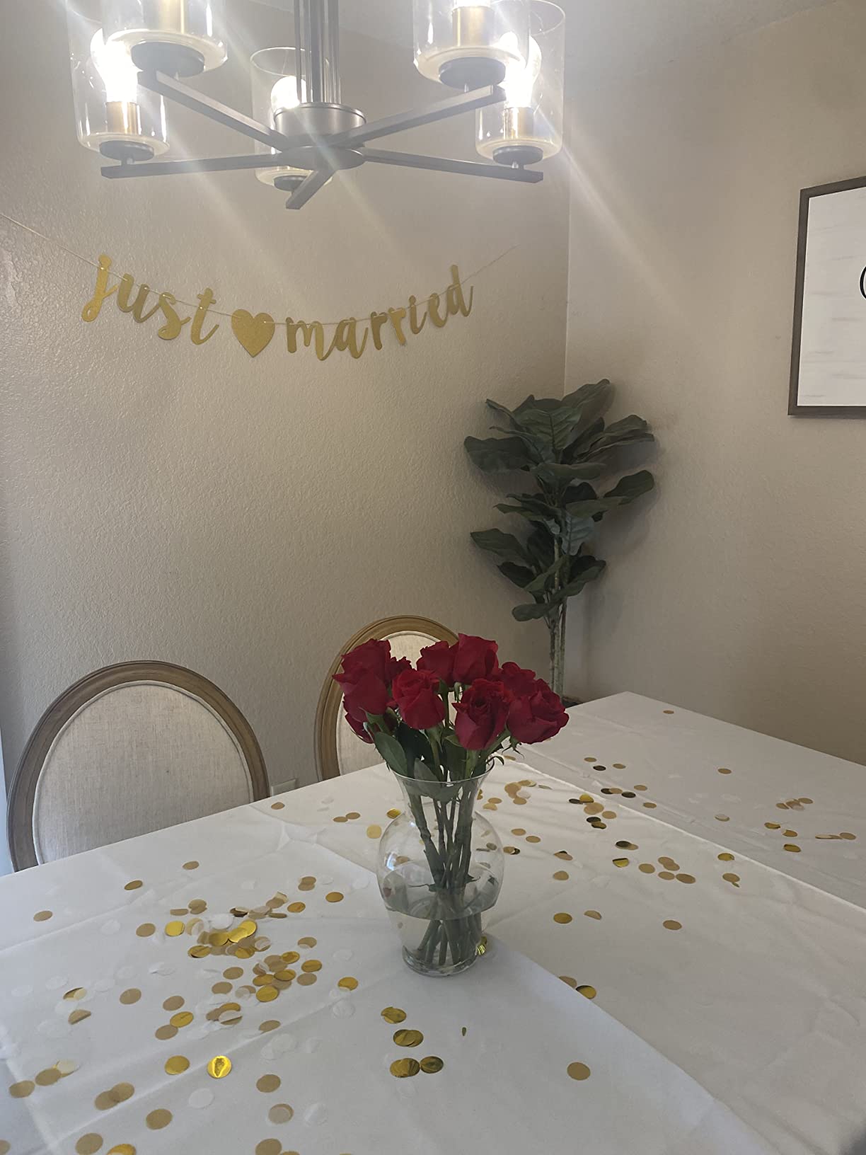 Banner Personalizzato Matrimonio Con Foto E Nomi - Sfondo Oro Con Cuori E Anelli - Interno/esterno