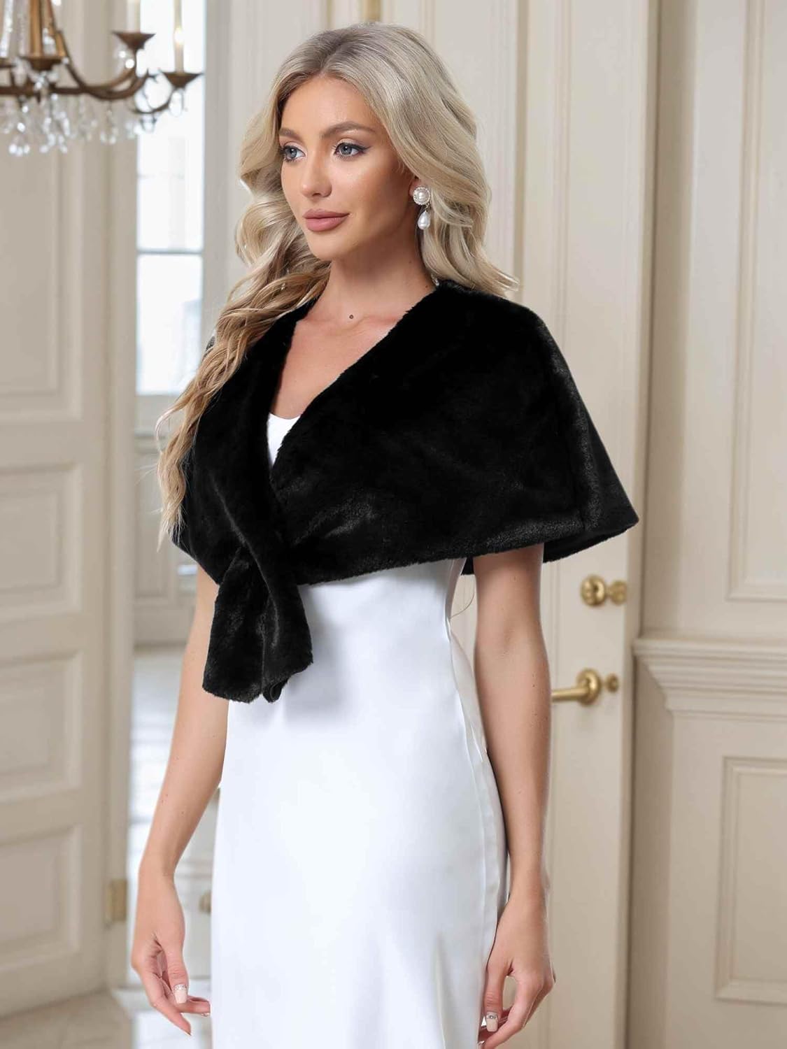 Allegra K Faux Fur Shawl Shrug for Women's Bridal Stoles Evening Party Winter Wedding Wrap - Image 3