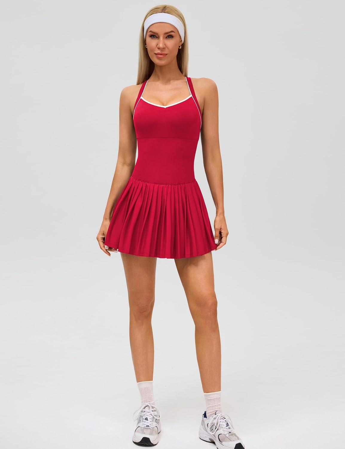 BMJL Athletic Dress for Women V-Neck Tennis Dress with Contrast Trim Pleated Active Dress