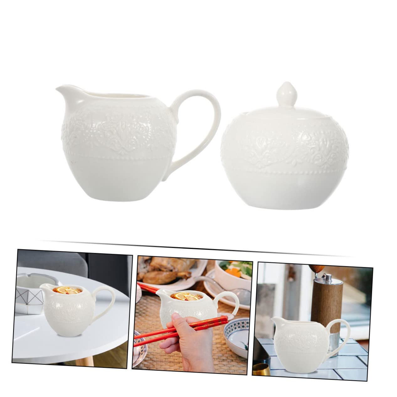 LABRIMP Azucarero y Jarra de Leche de Cerámica, 2 Piezas, Blanco, Fácil de Limpiar, Uso Multifuncional para Café y Mesa