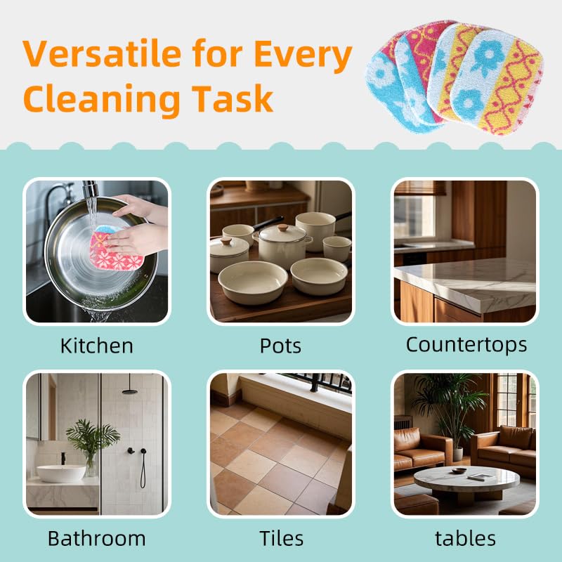 Image of Perfect Scrub, 3-Pack Reusable,Scouring Pad, Non-Scratching Dish Scrubber for Kitchen and Household Cleaning, Planet-Friendly, Dishwasher Safe Soft Scrub, Assorted Colors and Designs.