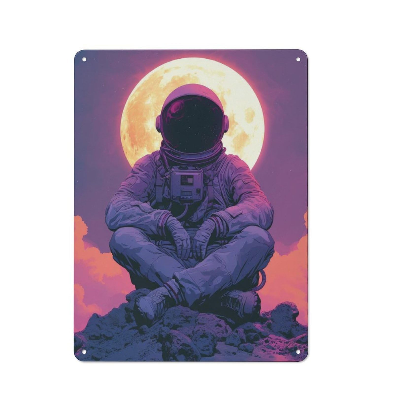 Junmoney Chilling Astronaut Rustic Tin Wall Plaque 40X30cm For Garage Or Workshop, For Garage Decor Fans, For Retro Home Interiors