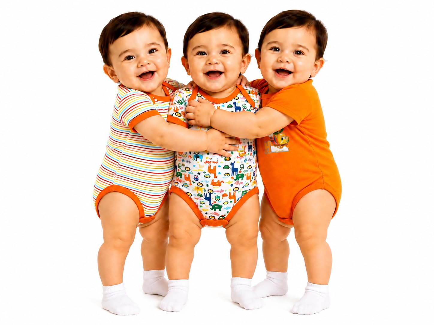 SMILEY APPU 100% Cotton Baby Bodysuit Short Sleeve Half Romper Pack of- 3 (Orange, 6-9)-image-9