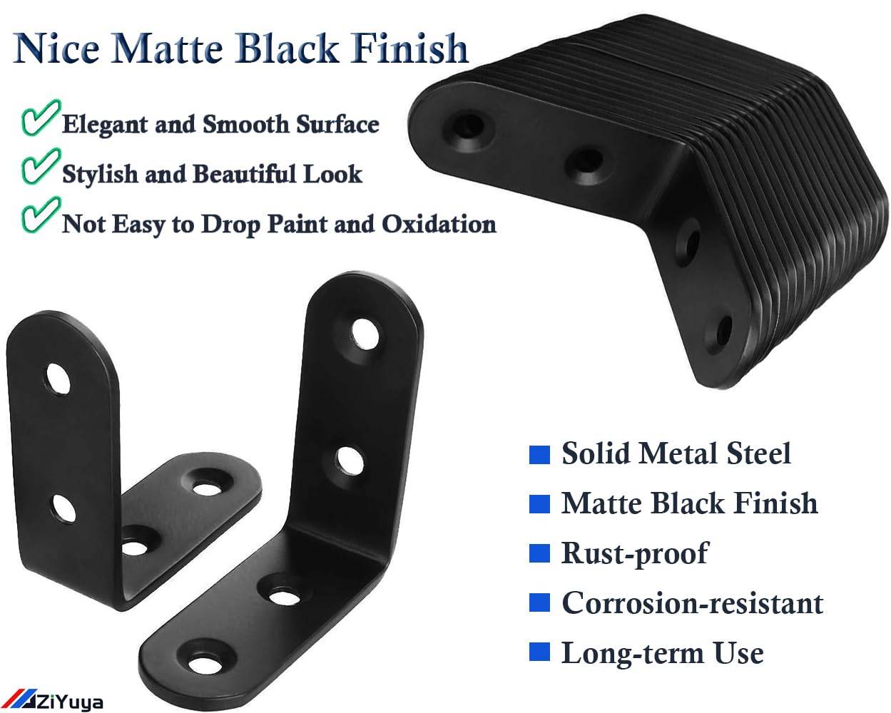 ZiYuya Corner Braces Metal L Bracket Heavy Duty Joint Right Angle Shelf Support Corner Braces Wall Bracket for Shelves Wood Furniture Cabinet (Black - Image 3