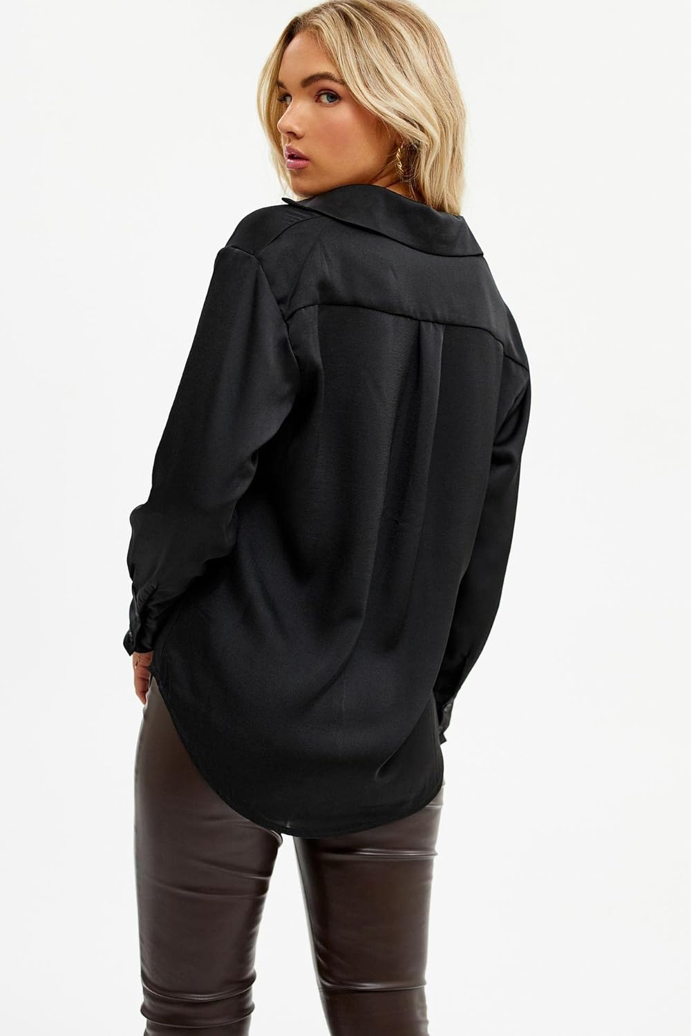 Pausus Satin Button Down Shirts for Women Long Sleeve Slim Fit Office Blouses Casual Business Silk Tops with Pocket S-XXL - Image 4