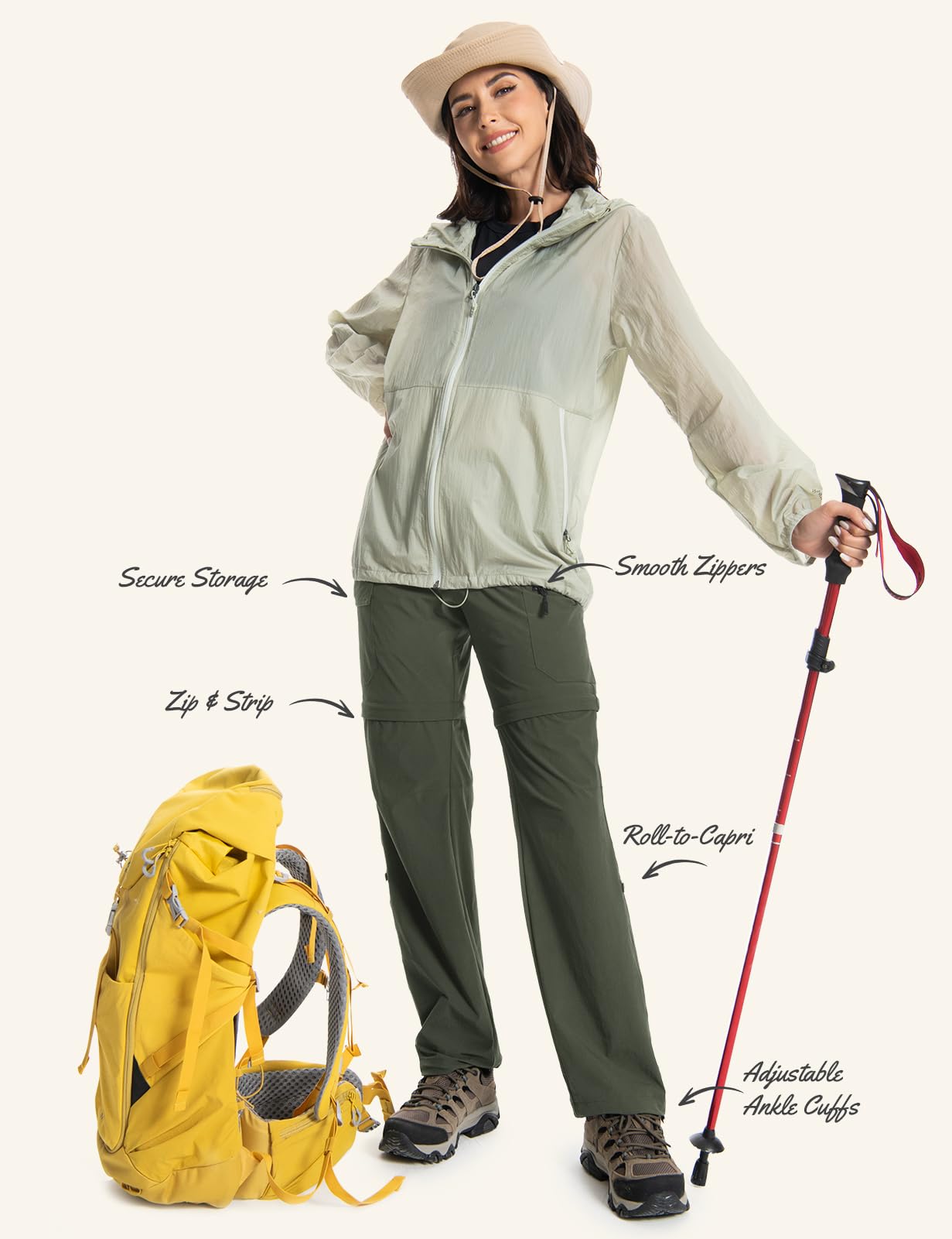 Wespornow Pantalones de senderismo para mujer, con cremallera, transpirables, ligeros, de secado rápido, con buen ajuste, para viajes al aire libre, safari y verano