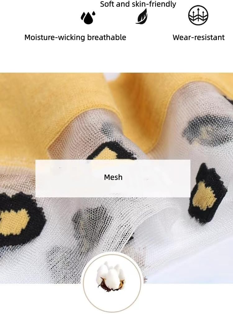 5 Pair Women'S Summer Fashion Sheer Mesh Socks With Leopard Print,Stretch Lightweight Short Crew Socks For Daily Wear