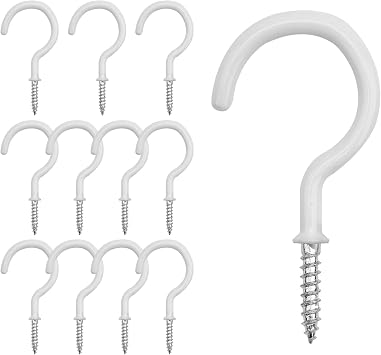 KINGLAKE 12 Pcs 2 Inch White Mug Cup Hooks Plastic, PVC Coated, Screw-in Hooks for Wood, Cabinet, Wall, Kitchen Utensils, Hanging Plant