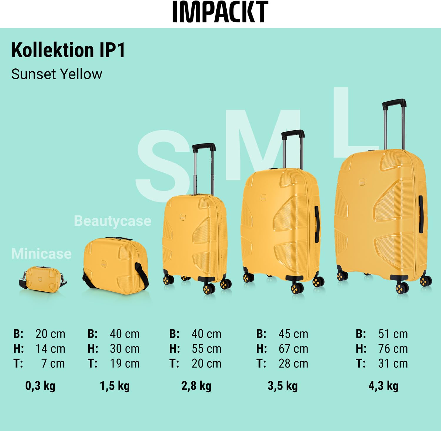 IP1 Hartschalen-Koffer M - 67x45x28 cm, 73 L, 3,5 kg - TSA-Schloss, auswechselbare Rollen - aus recyceltem Material - 6 Jahre Garantie