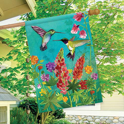 Hummingbird Greeting Spring House Flag Floral Birds 28" X 40" Briarwood Lane #TOP2