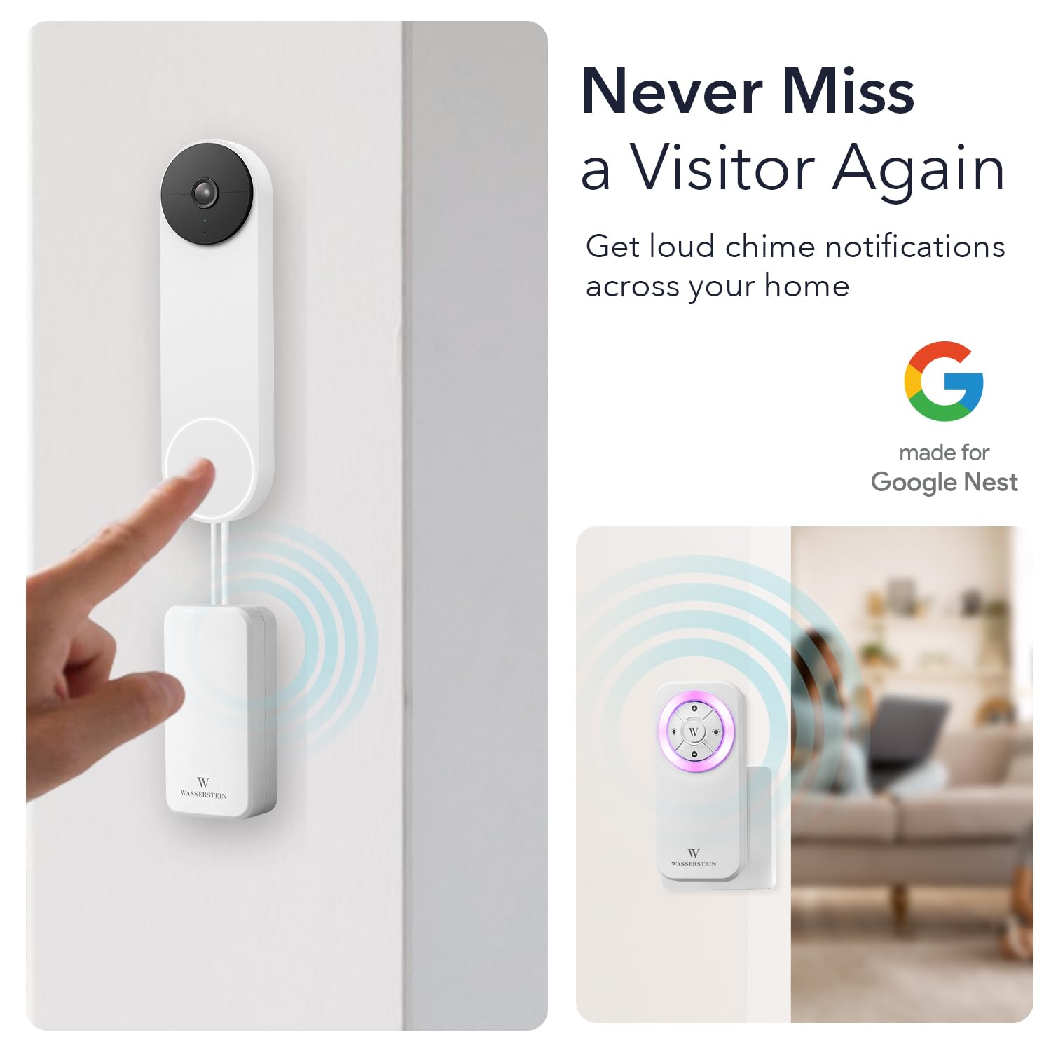Google Nest Doorbell　バッテリー式　チャイム、電源トランス付 Amazon.co.jp: Wasserstein ドアベルチャイム Google Nestドアベル