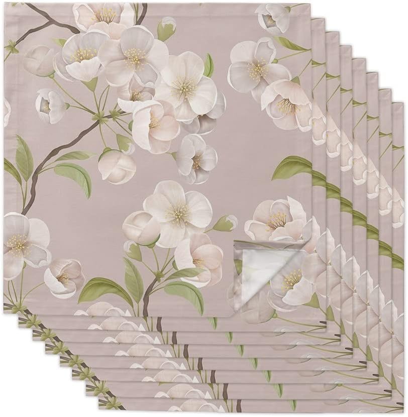 Brown Background Peach Blossom Cloth Napkins Set Festive Banquet Wedding Decor Tea Towel Kitchen Dinner Table(4pcs)