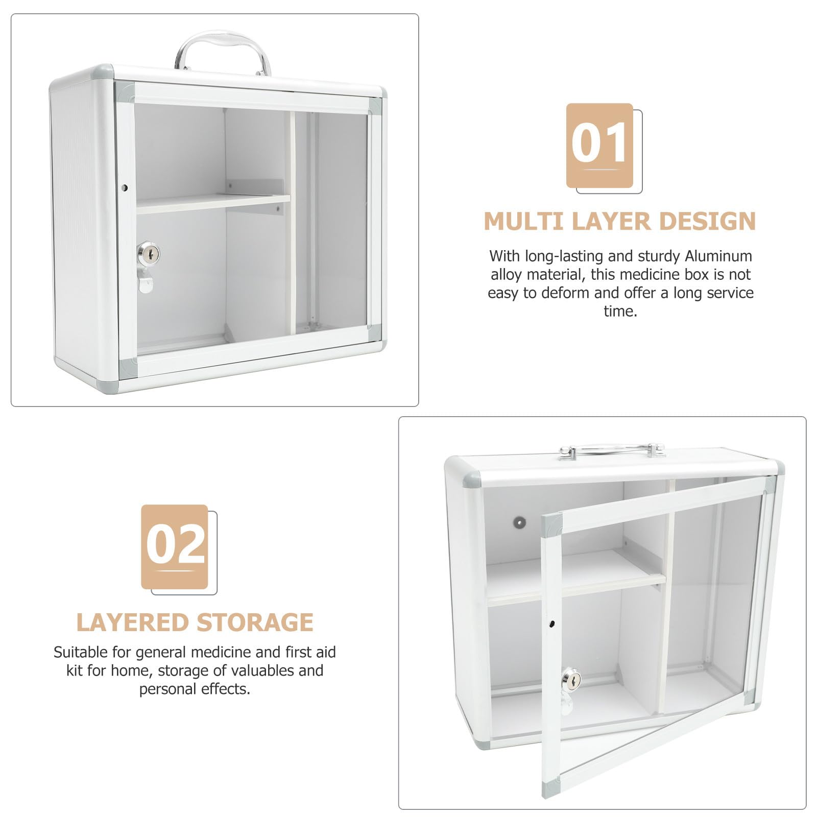 POPETPOP Caja de Almacenamiento de Medicamentos Cerradura para Pared, Multifuncional de Aleación de Aluminio, Adecuado para Uso Hogar y Camping