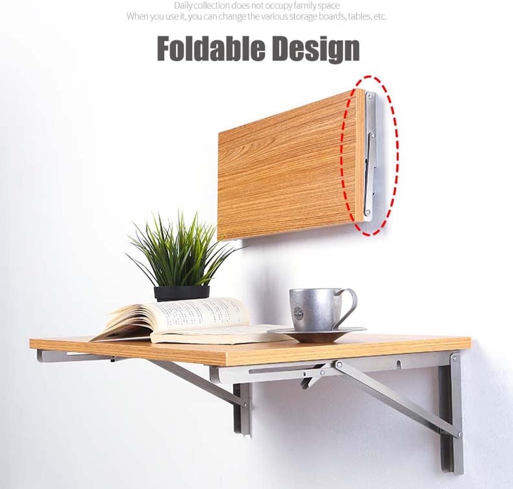 2 Pack Heavy Duty Stainless Steel Folding Shelf Brackets with Extra Sturdy Screw 90 Degree L Shape Floating Wall Mounted Shelves Brackets Space Saving for Table Work Bench