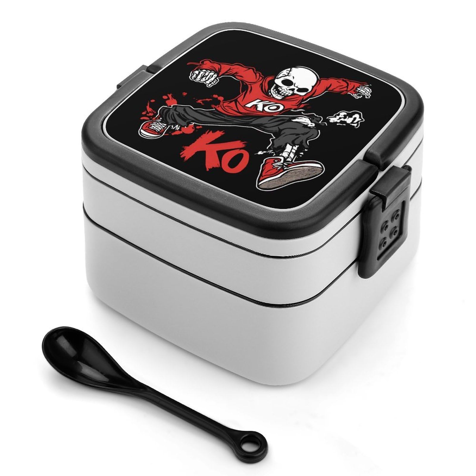 CGSBNGHA Kung Fu Skull Bento Lunch Box 2 Layer Lunchbox Food Container for Adults Office