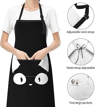 Amazon.co.jp: [PSZZ] エプロン 首掛け おもしろ猫顔 黒ニャンコ ネコ
