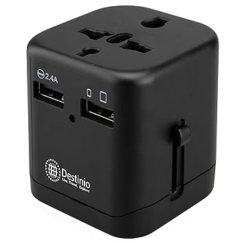 Destinio 3-in-1 Universal Travel Adapter - 2.4A Dual USB Fast Charging Multi Plug Adapter, International Travel Adapter All in One for UK, Europe, USA, Dubai, Australia, Canada, Vietnam & Thailand